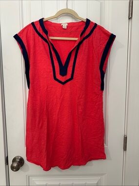J. Crew Hot Pink V-Neck Cover-up with Navy Trim